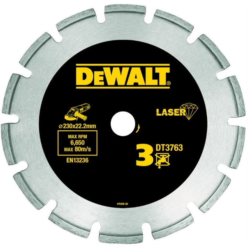 DT3763 Gyémánt lézerpenge 230x22,2 mm kemény anyagok/gránit nedves és száraz vágásához DeWALT