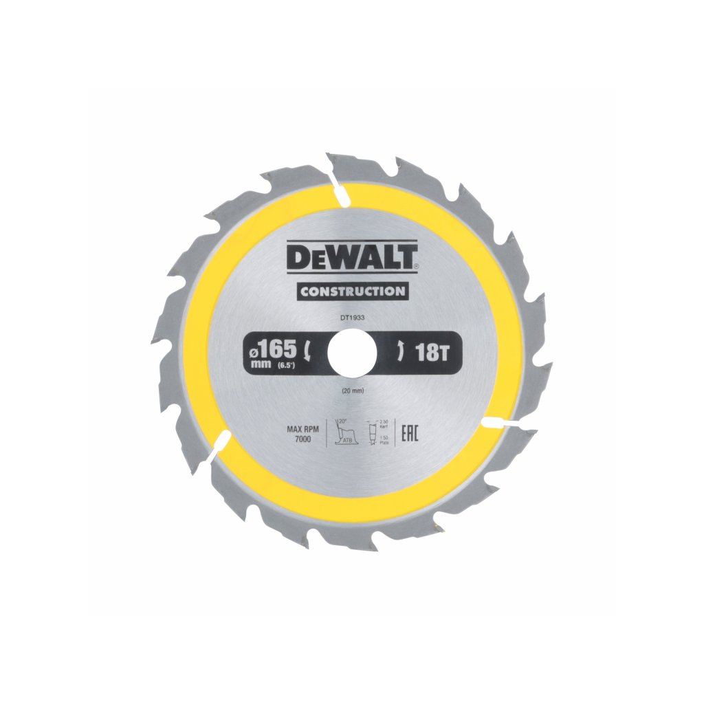 Dewalt fűrészbontó penge 165x20mm 18 fogú ATB 20° 2,4mm vágási szélesség