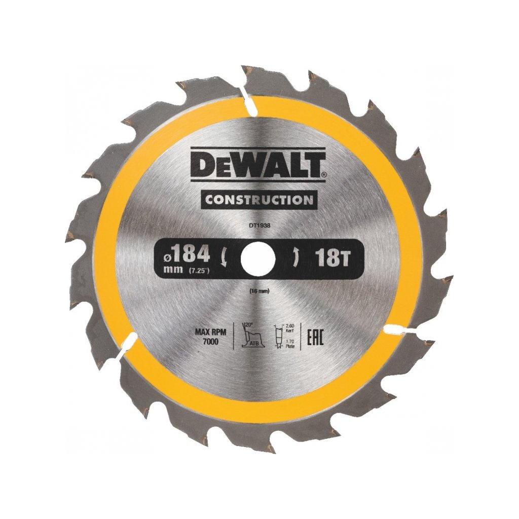 Dewalt fűrészlap 184x16mm 18 fogak 20°-ban a gyors hosszirányú vágásért