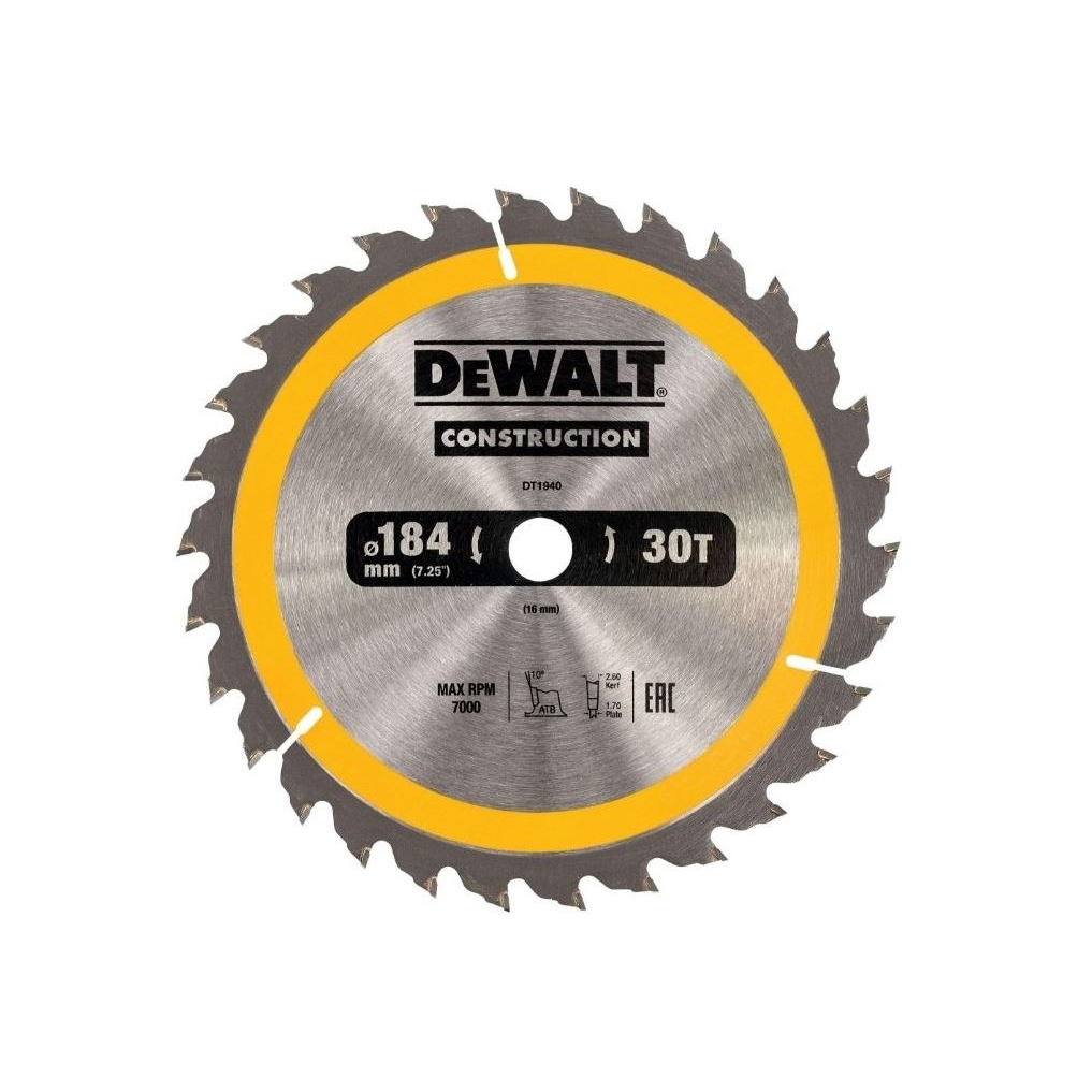 Dewalt fűrészlap macska számára. fűrészek 184x16mm 30 fogú ATB 10° univerzális vágási szélesség 1,7 mm