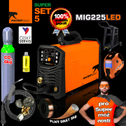 PANTERMAX MIG225LED inverter MIG/TIG/MMA hegesztő + tető + kábelek + zseblámpa + teli Co2 palack + piros. Szelep + alváz + huzal 5 kg + elválasztó spray Előnézet 