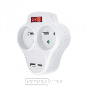 Solight hub USB A+C töltővel, 2 x 10A, fehér, kapcsoló gallery main image