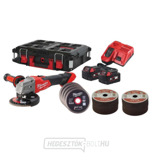 Akkus sarokcsiszoló 125 mm Milwaukee M18 FSAG125XB100P-502P FUEL COMBO KIT IN2, készletben vágókorongokkal és PACKOUT dobozban, 2x Aku (18 V, 5.0 ah), 4933498 gallery main image